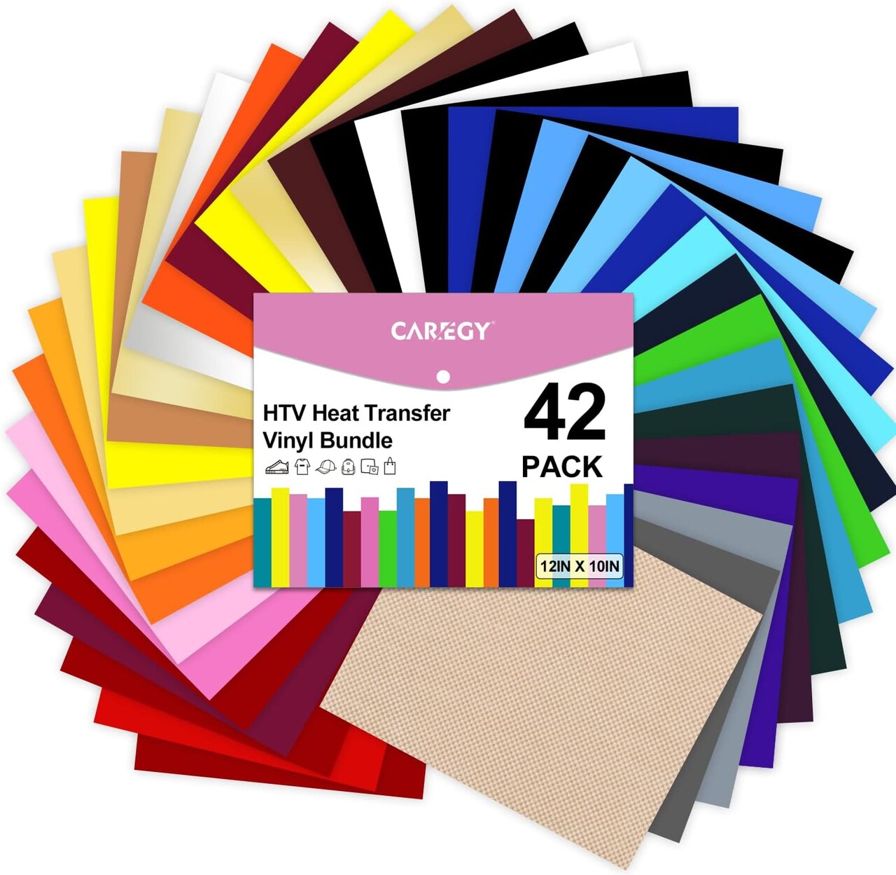 42 Pack 12" x 10" Sheets Iron on Vinyl, 30 Assorted Colors, Heat Transfer Vinyl (42Colors)